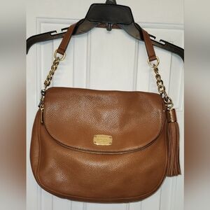 Michael Kors Brown Pebbled Leather Tassel Shoulder Bag. Brown